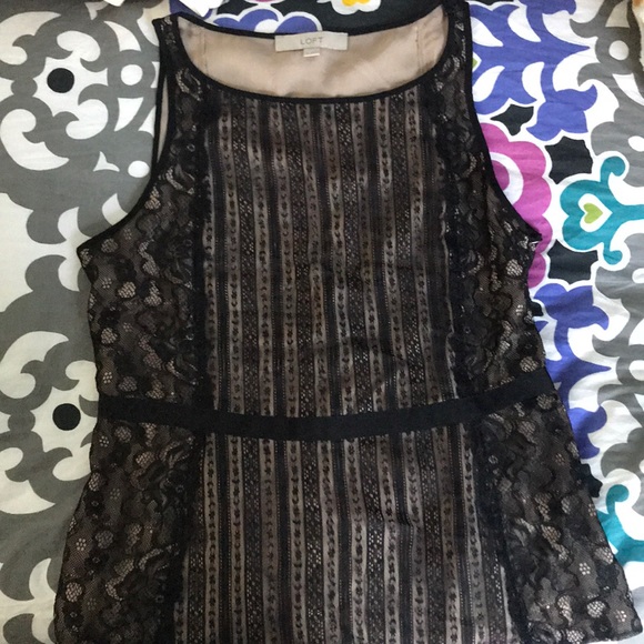 LOFT Tops - Lace Overlay Peplum Top